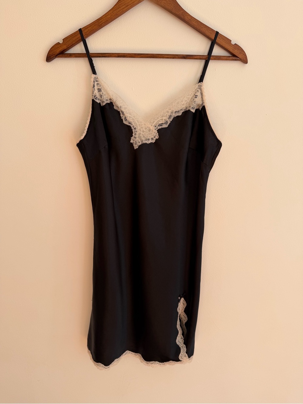 Victoria's Secret Black Lace Trim Chemise Slip Dress Nightgown Small S